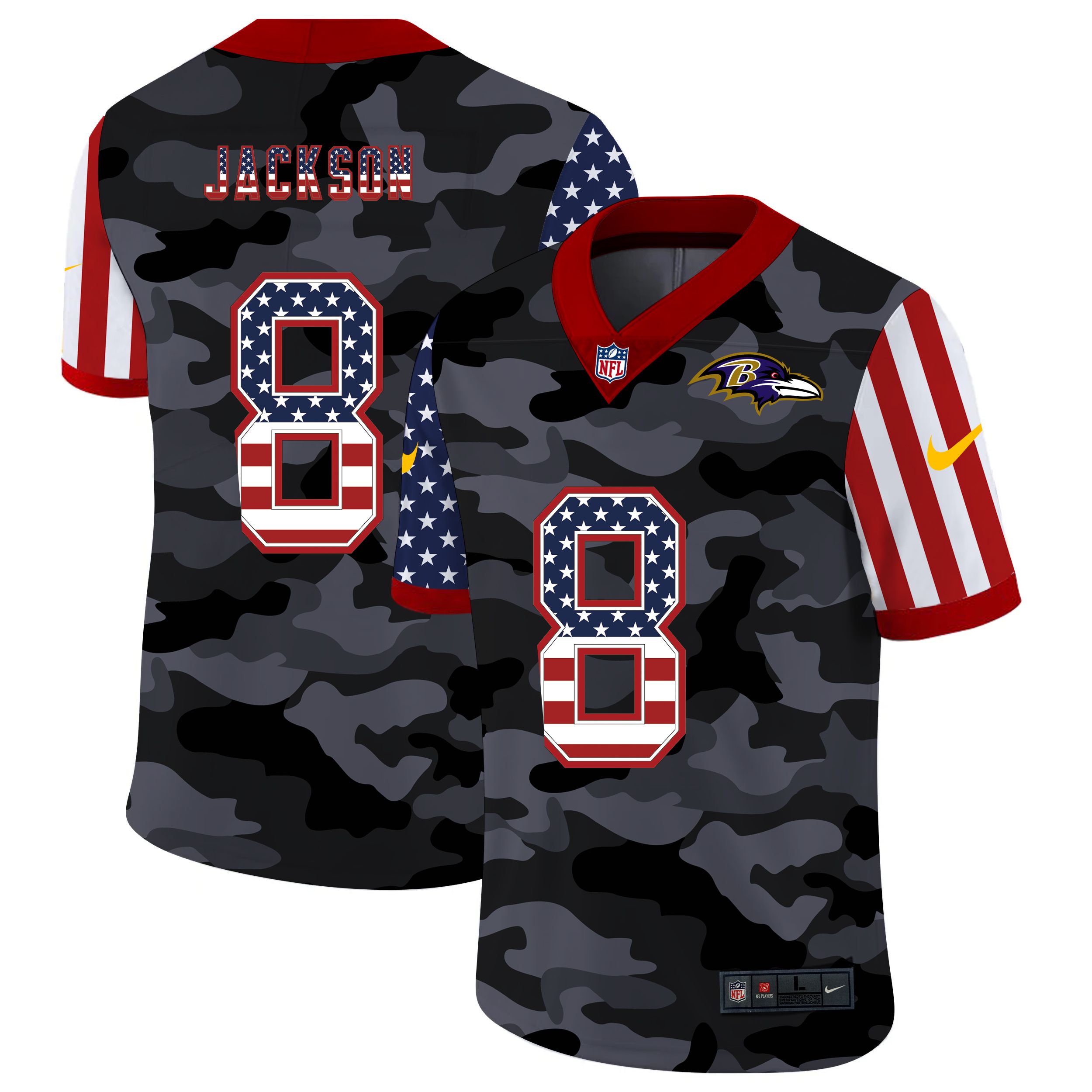 Men Baltimore Ravens #8 Jackson 2020 Nike USA Camo Salute to Service Limited NFL Jerseys